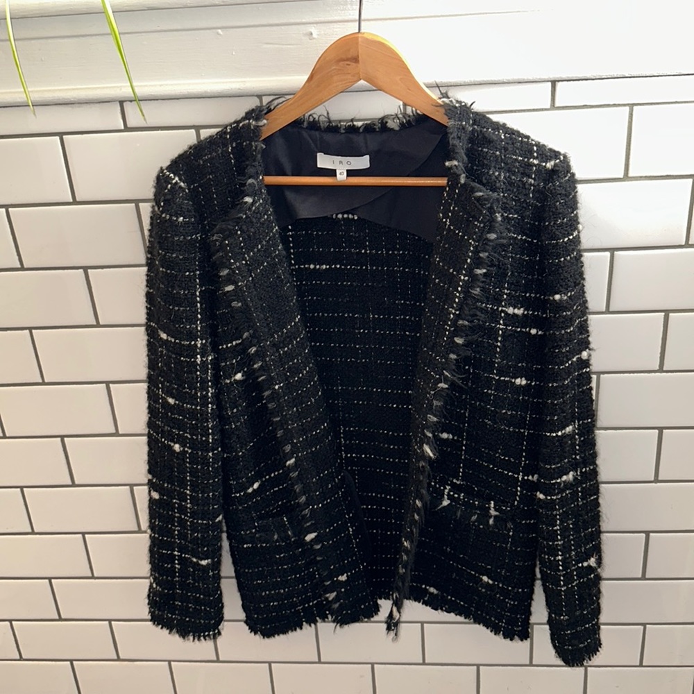 IRO Wool & Alpaca Tweed Blazer - Black & White Size 40 US 10